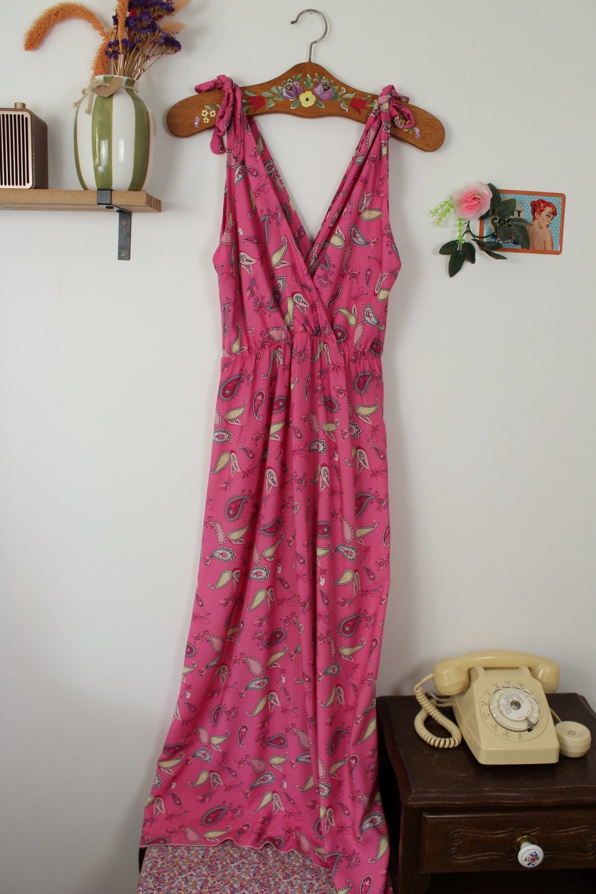 Robe longue fluide rose pep's motifs paisley - made in Italy - Taille 40