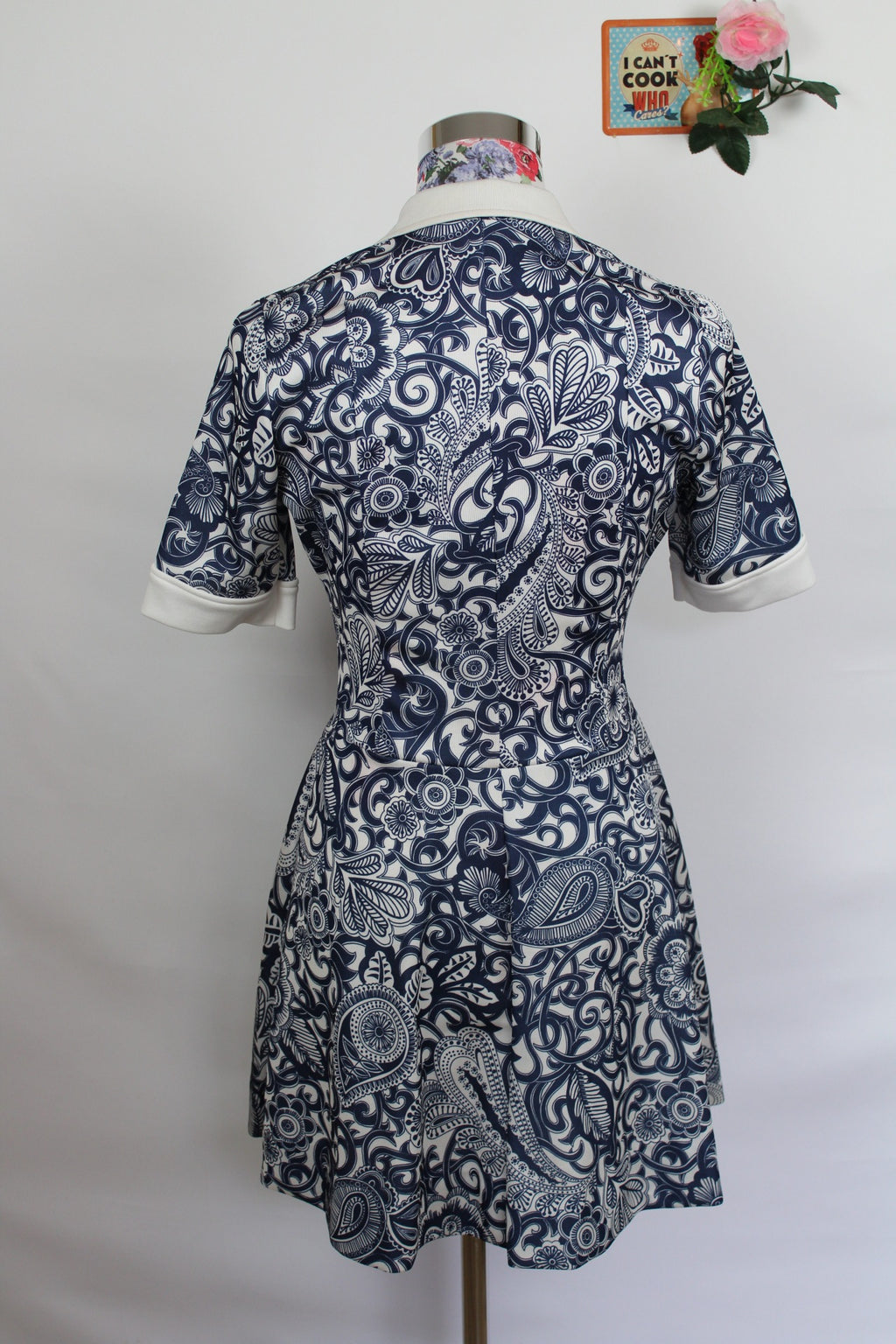 🌸Robe vintage navy fleurie baroque 70's - made in France🍒