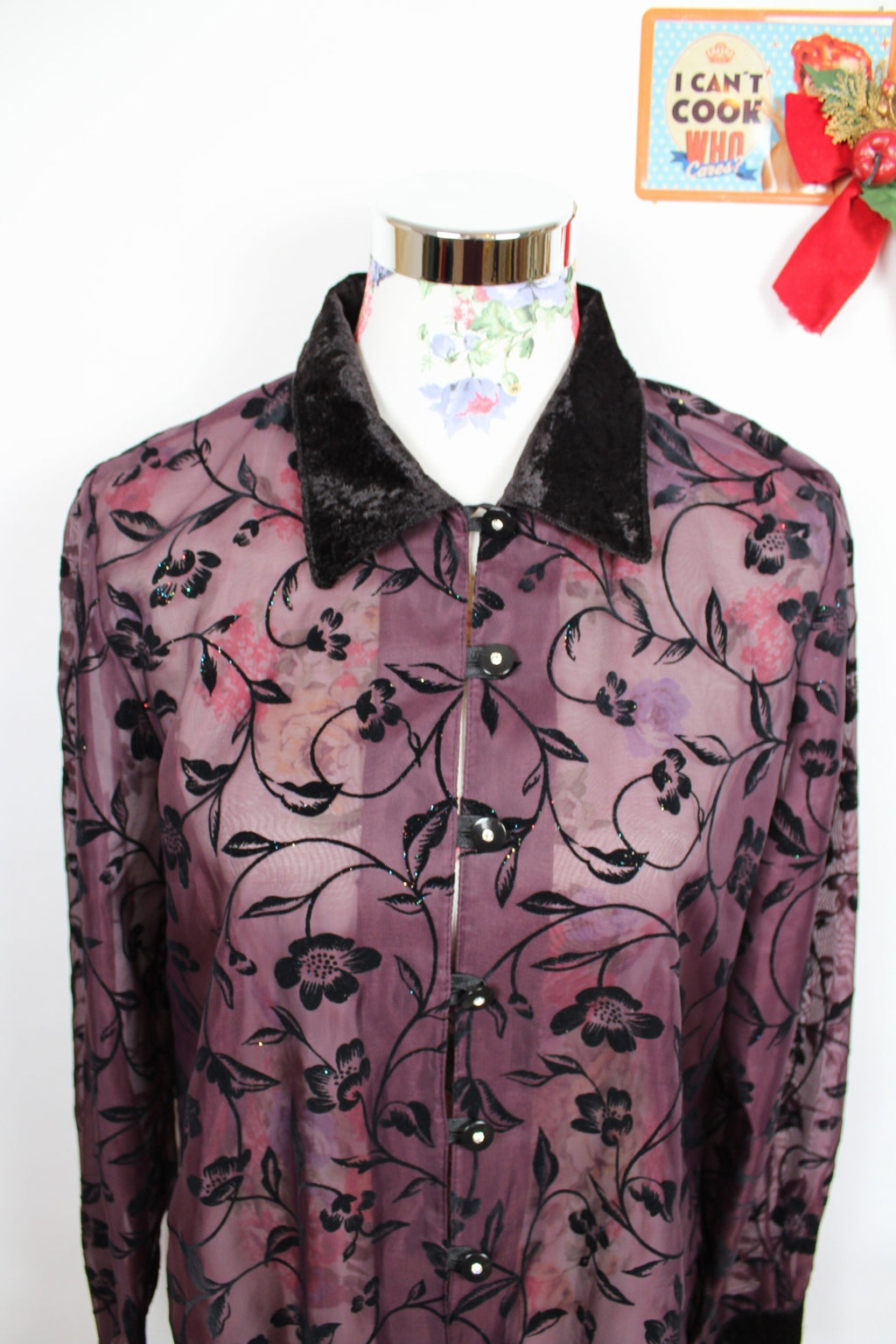 ✨Chemise vintage 90's violette velours & paillettes - élégance mystique✨