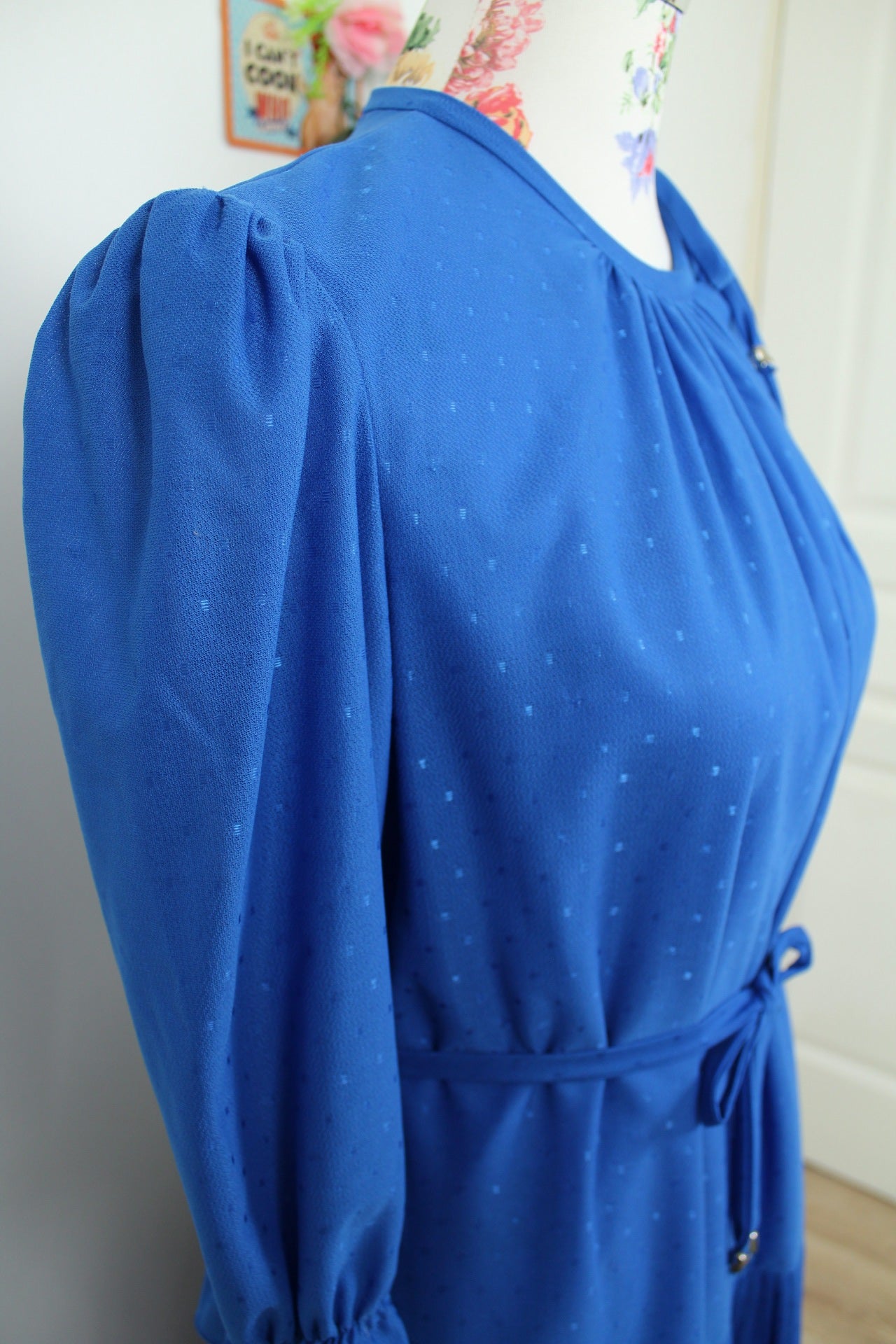 🌸🍒Robe bleue plissée vintage 70/80's manches bouffantes - Taille 40/42🍒🌸