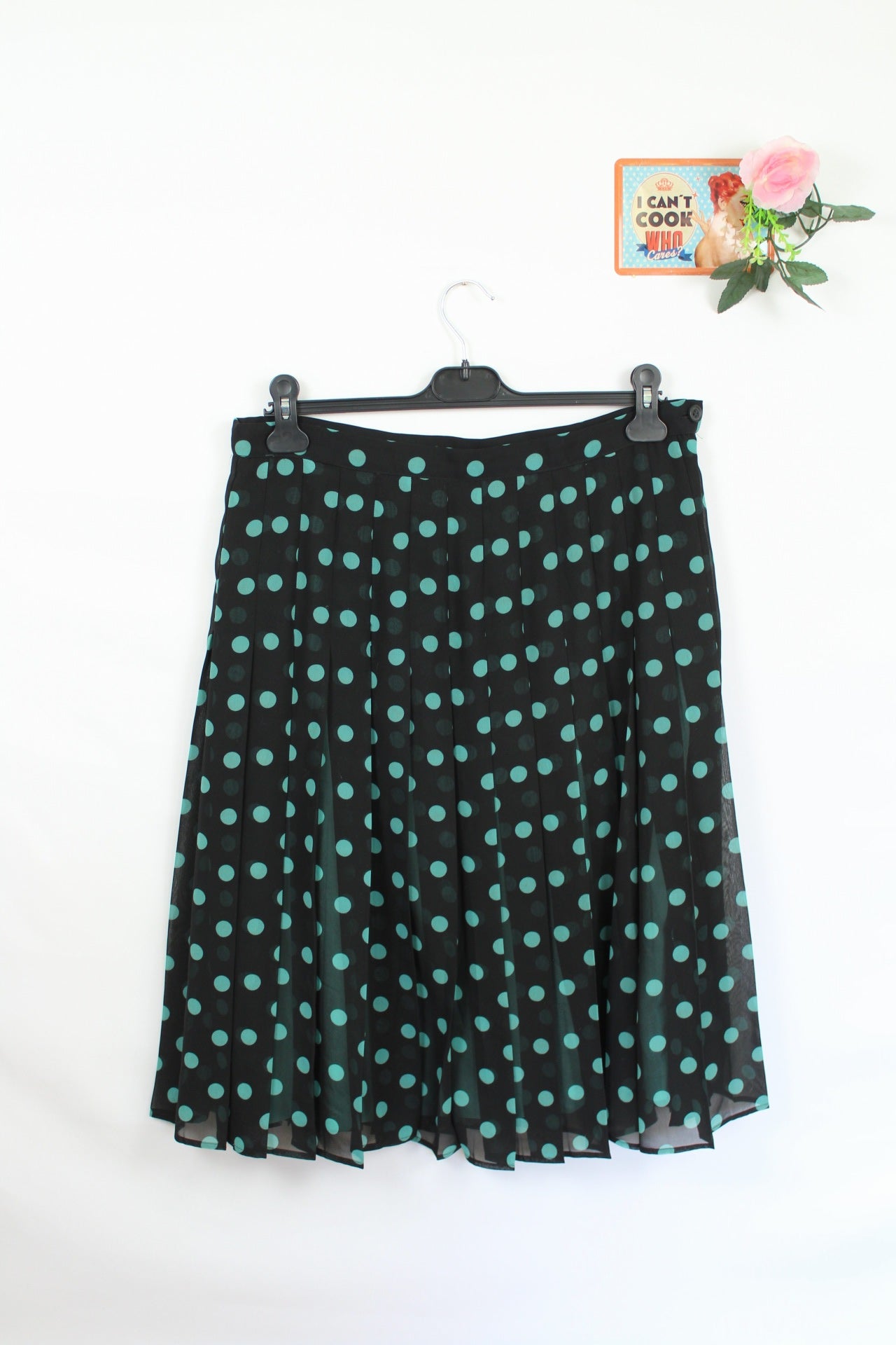 🌸Jupe plissée vintage 80's à pois turquoise - inspiration pin-up 50's🍒