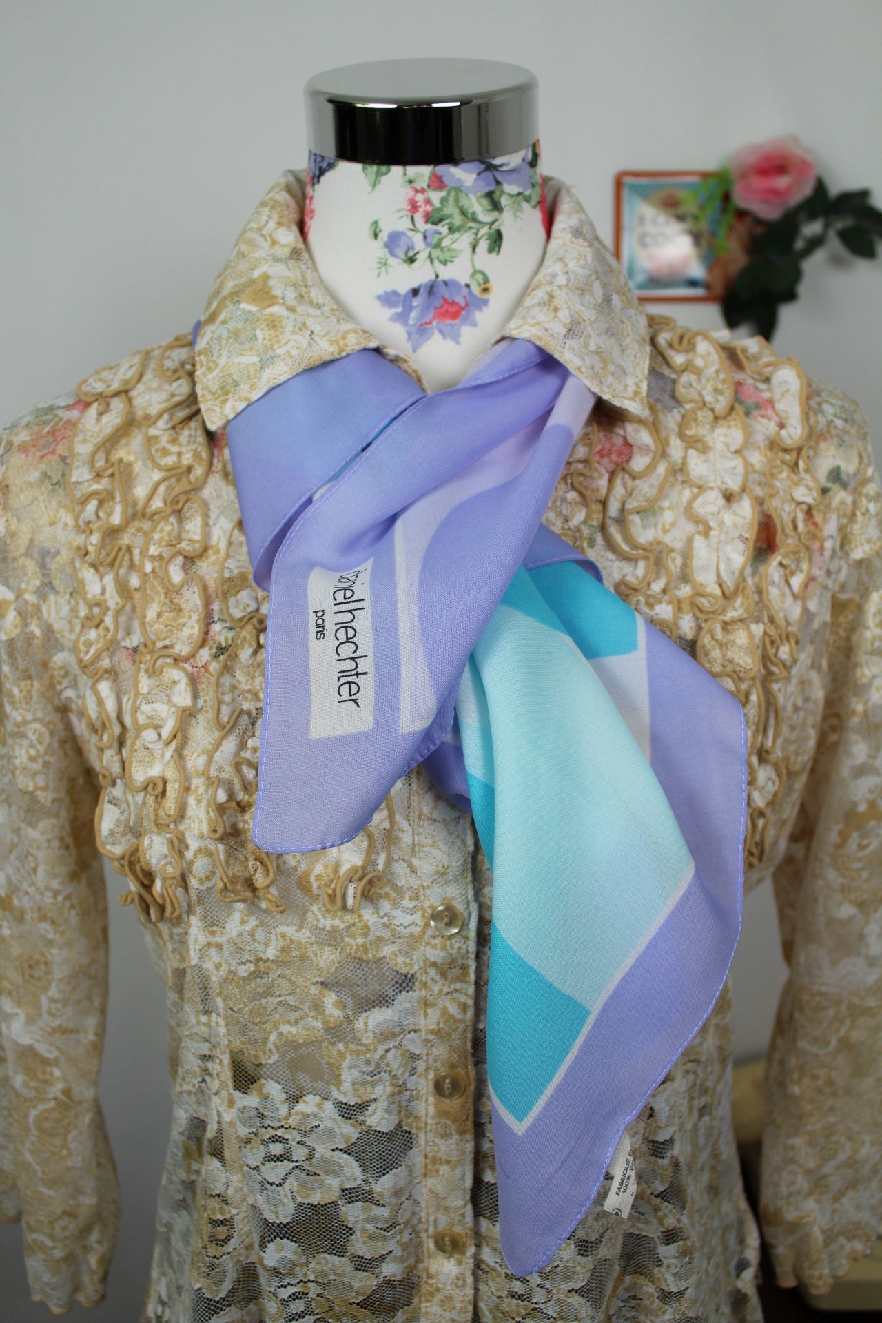 🌸🍒Foulard 80/90's La Redoute Daniel Hechter Paris - lila et bleu🍒🌸