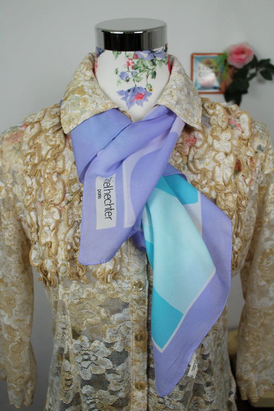 🌸🍒Foulard 80/90's La Redoute Daniel Hechter Paris - lila et bleu🍒🌸