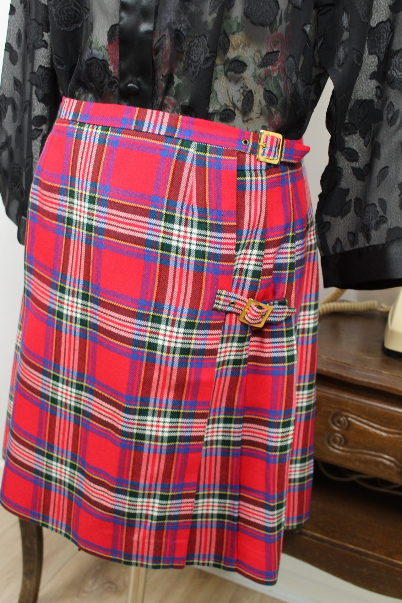 🌸🍒Jupe vintage 70/80's kilt tartan esprit écossais - Taille 38/40🍒🌸