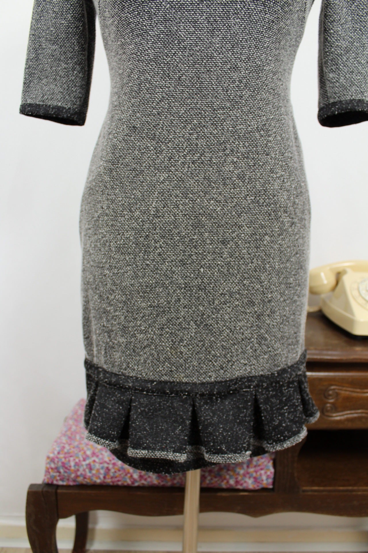 🍒🌸Robe d'hiver Bullhead Black style rétro chic - volants & col lavallière - Taille 36🌸🍒