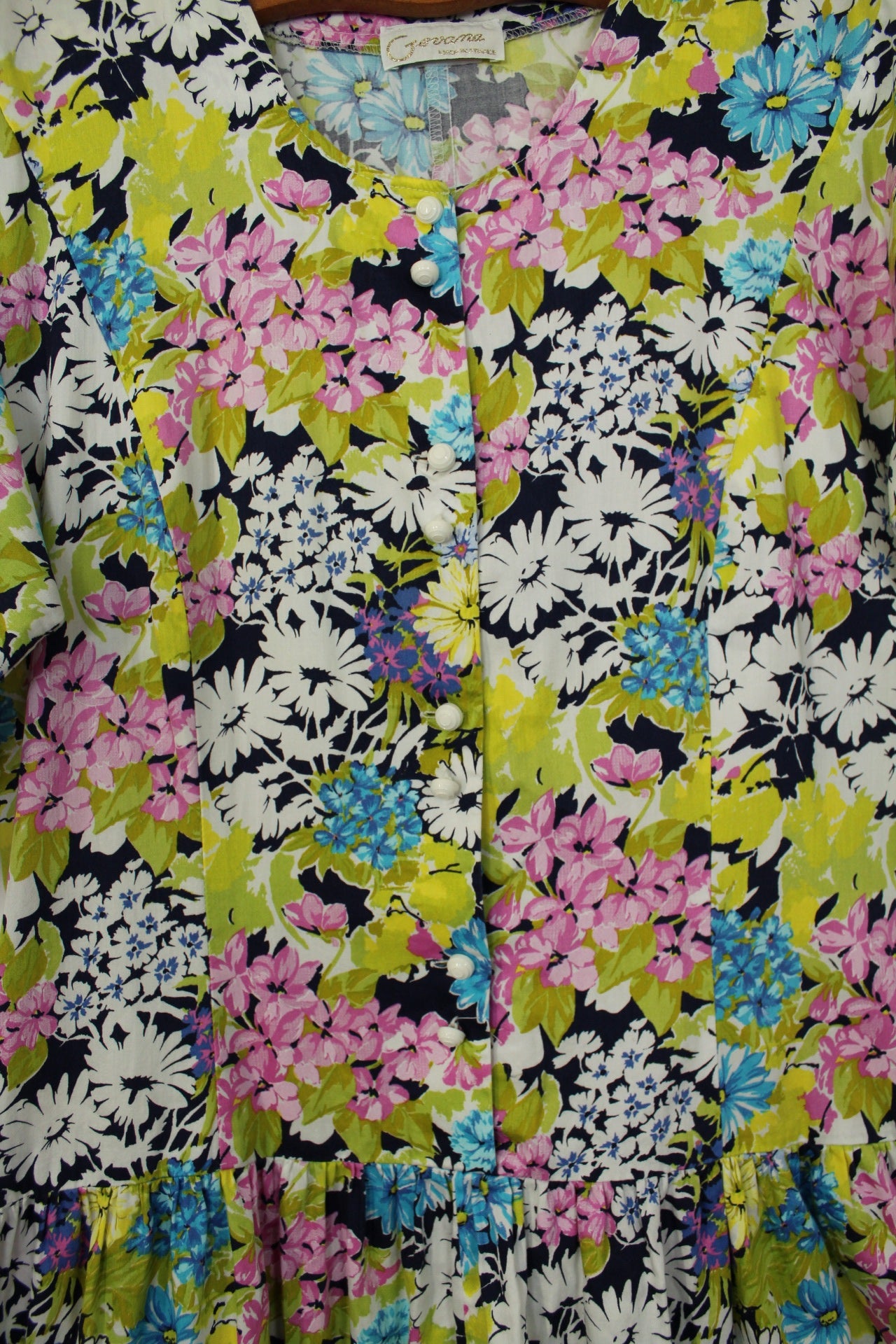 🌸🍒Robe vintage 80's fleurie Gevana - manches bouffantes 100% coton - Taille 38/40🍒🌸