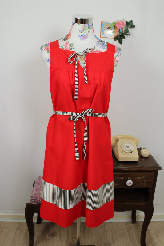 🌸🍒Robe vintage 70/80s rouge vif fun & rayures esprit pin-up/rockabilly - Taille 36🍒🌸