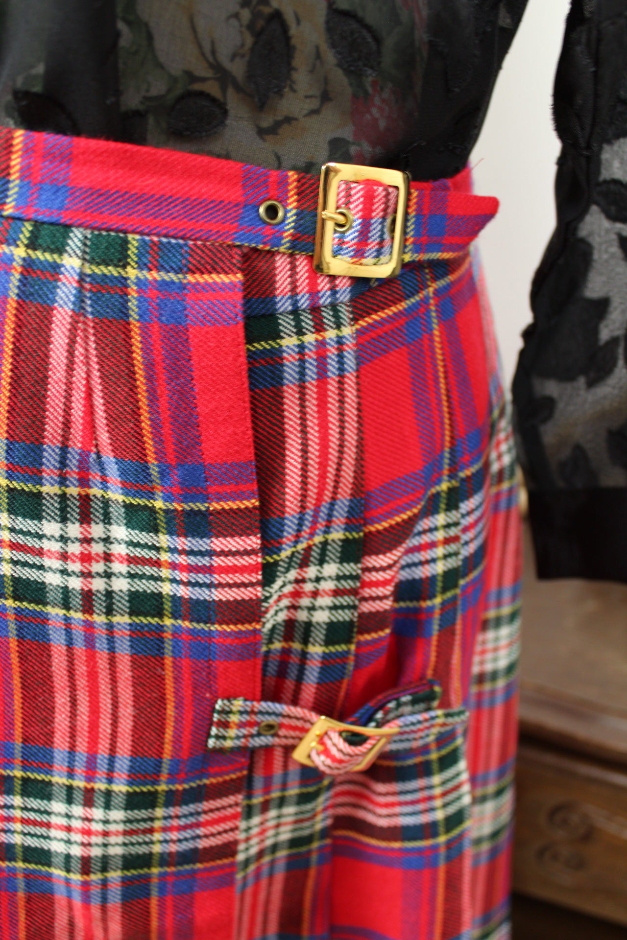 🌸🍒Jupe vintage 70/80's kilt tartan esprit écossais - Taille 38/40🍒🌸
