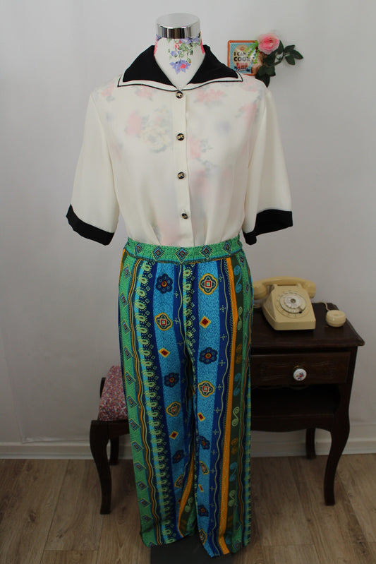 🌸🍒Pantalon vintage 90's fluide imprimés verticaux graphiques ultra colorés - Taille 38🍒🌸