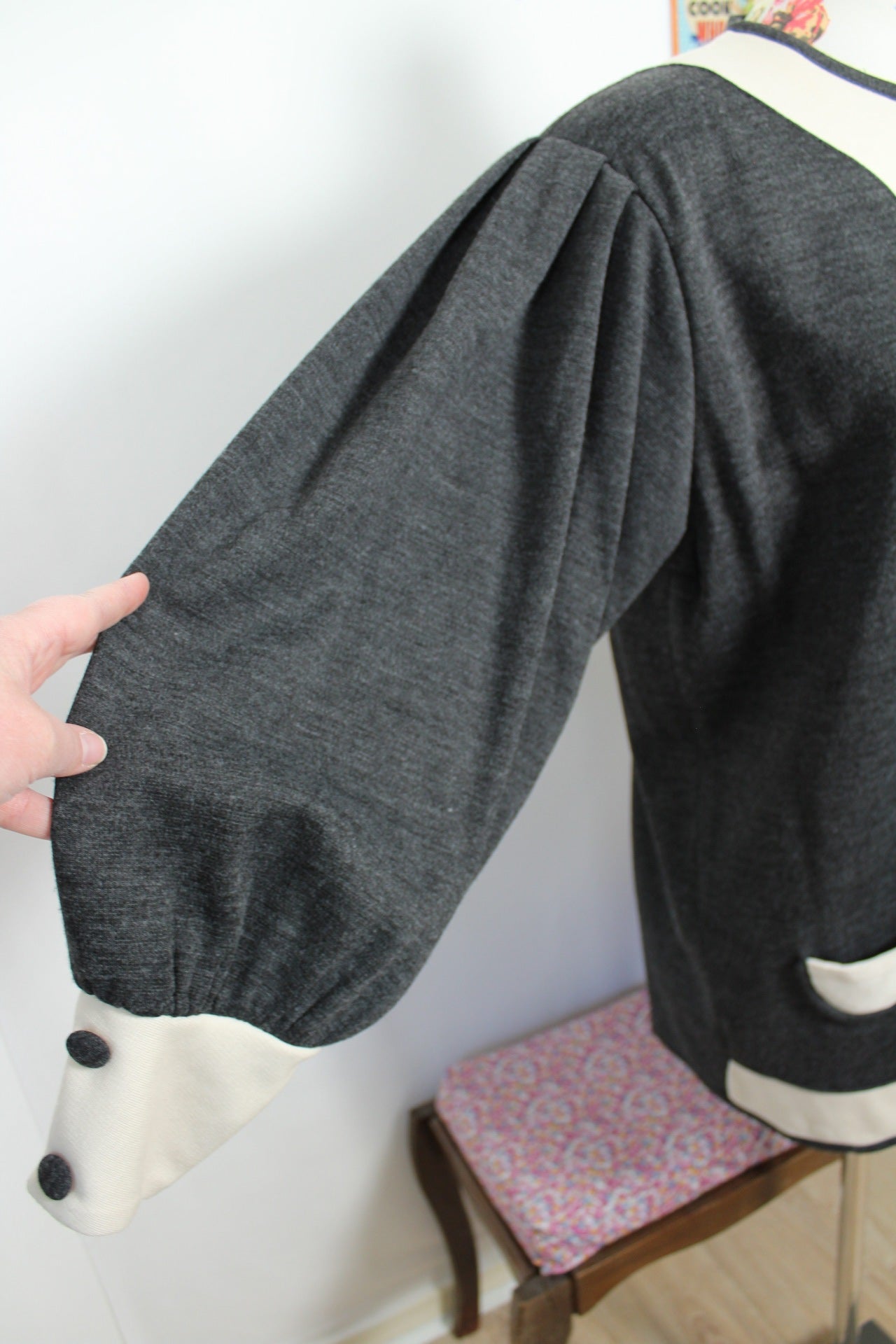🌸🍒Cardigan vintage années 80 gris & crème - made in France - Taille 44/46🍒🌸