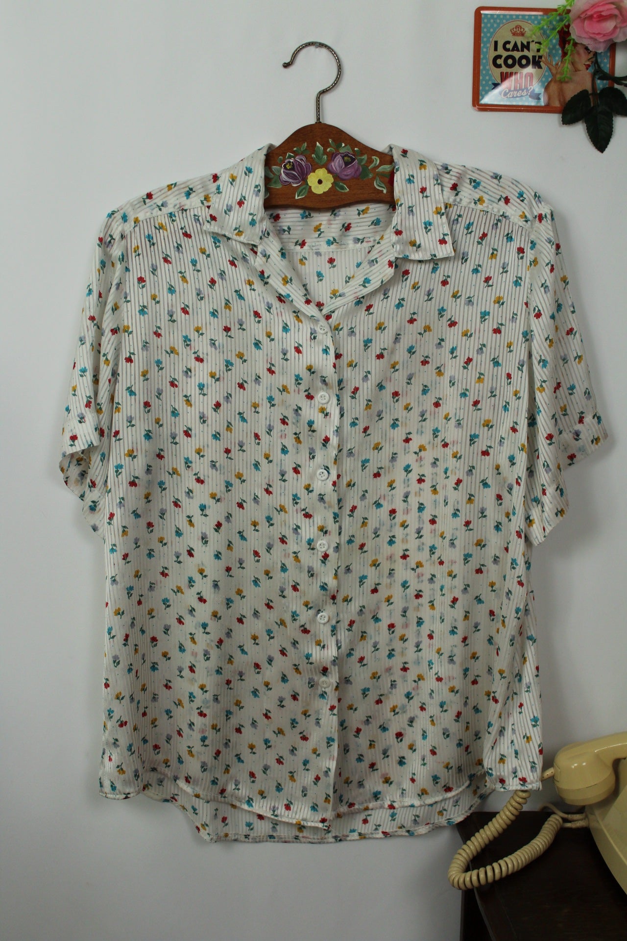 🌸🍒Chemise vintage 90's fluide satinée fleurie cottage romantique effet soie - Taille 40 à 44🍒🌸