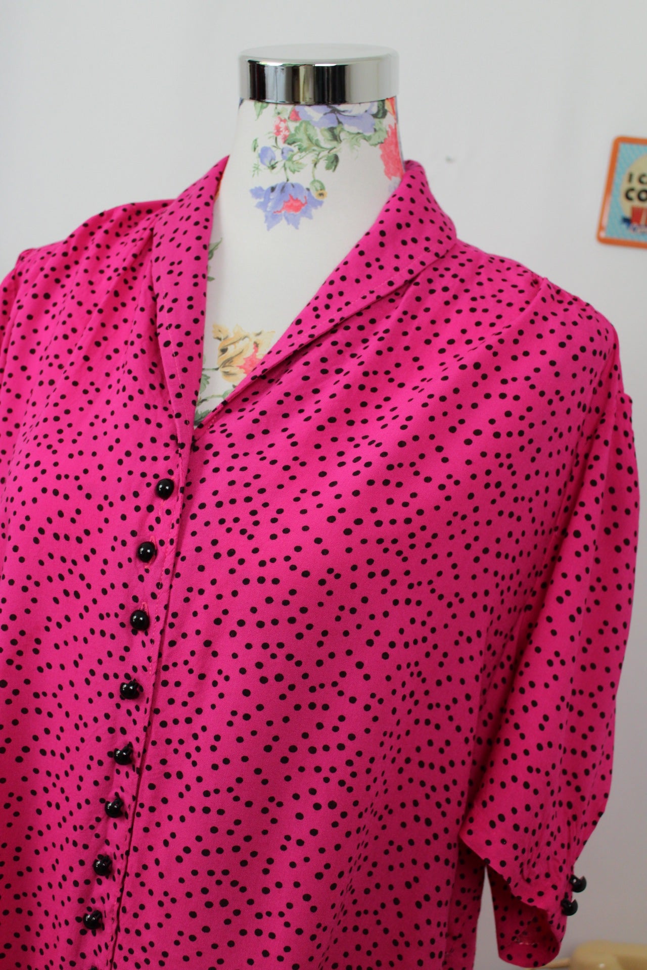 🌸🍒Robe vintage 80's rose pep's et pois style pin-up/rockabilly 50's - Taille 42/44🍒🌸