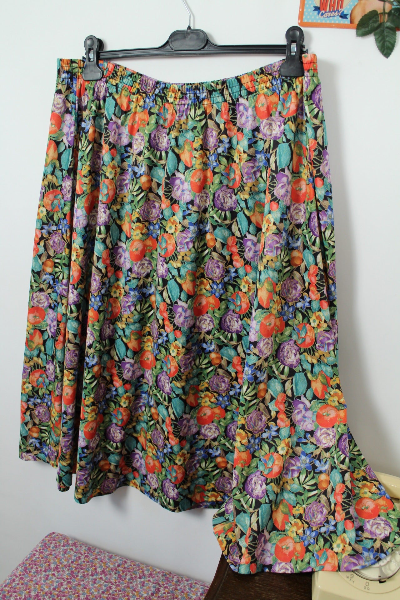 🌸🍒Jupe plissée vintage 80's fleurs & fruits Damart - Taille 44 à 48🍒🌸