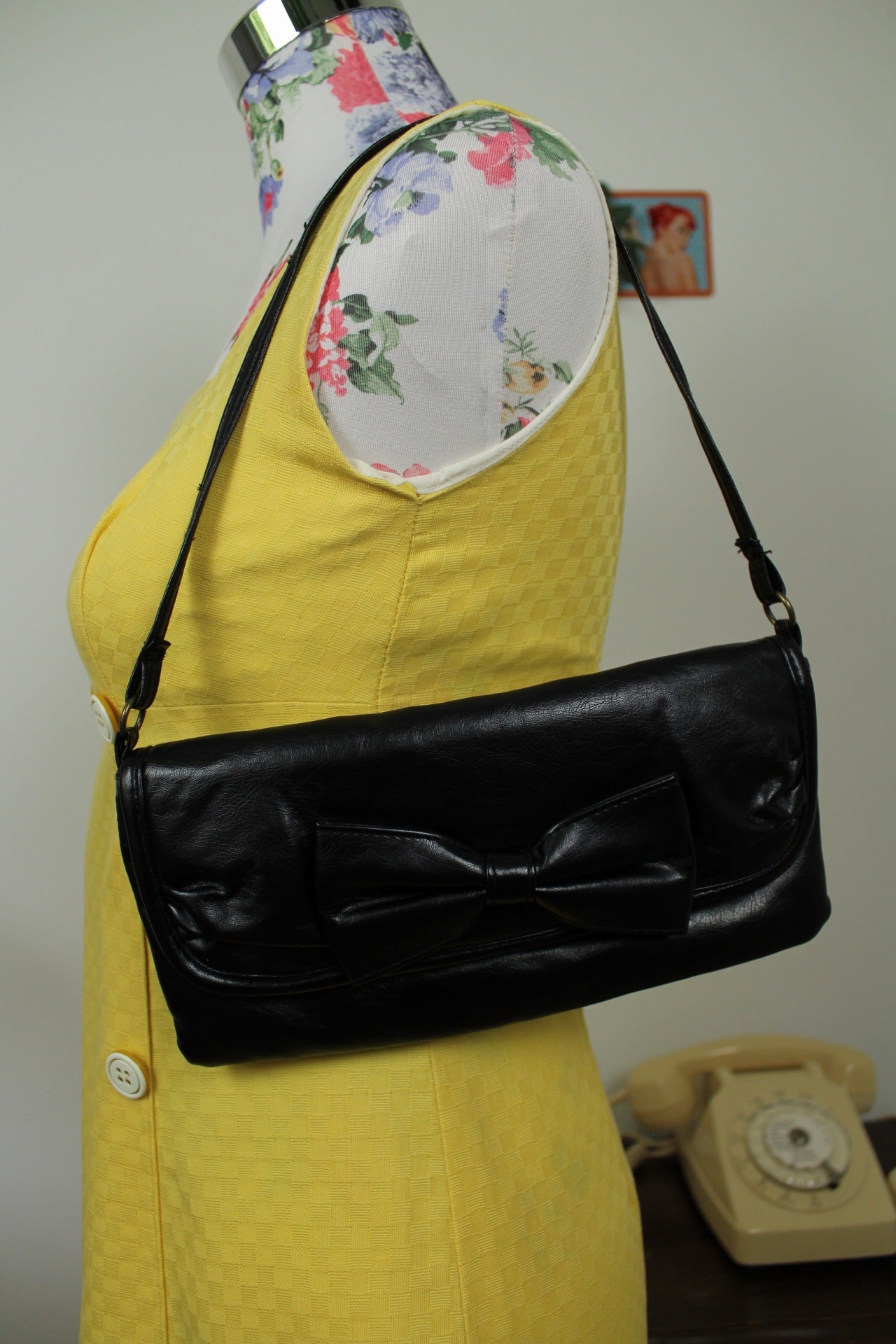 🌸🍒Sac d'épaule noir Y2k 2000's nœud esprit pin-up/rockabilly🍒🌸