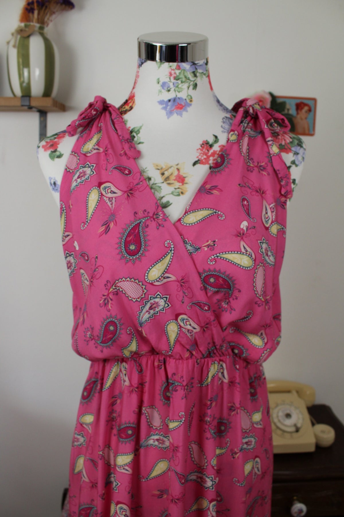 Robe longue fluide rose pep's motifs paisley - made in Italy - Taille 40
