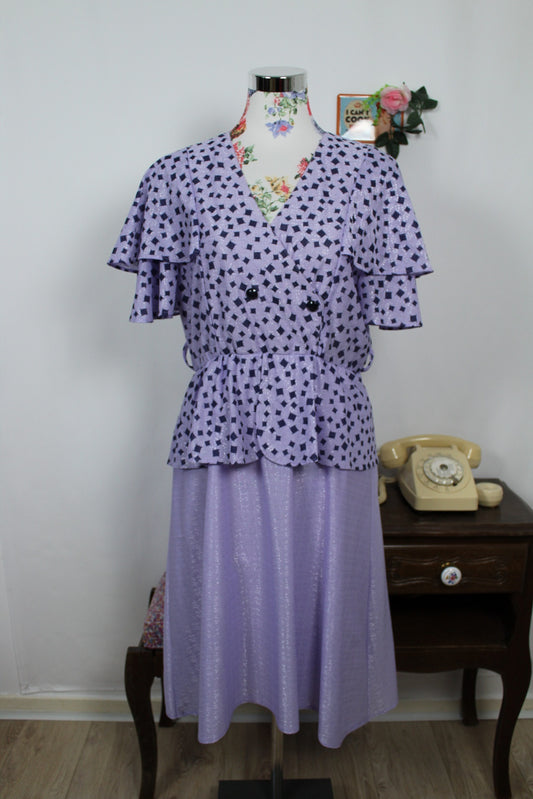 🌸🍒Robe vintage 80's Shiny Paris - lilas satiné & volants romantiques - Taille 38/40🍒🌸