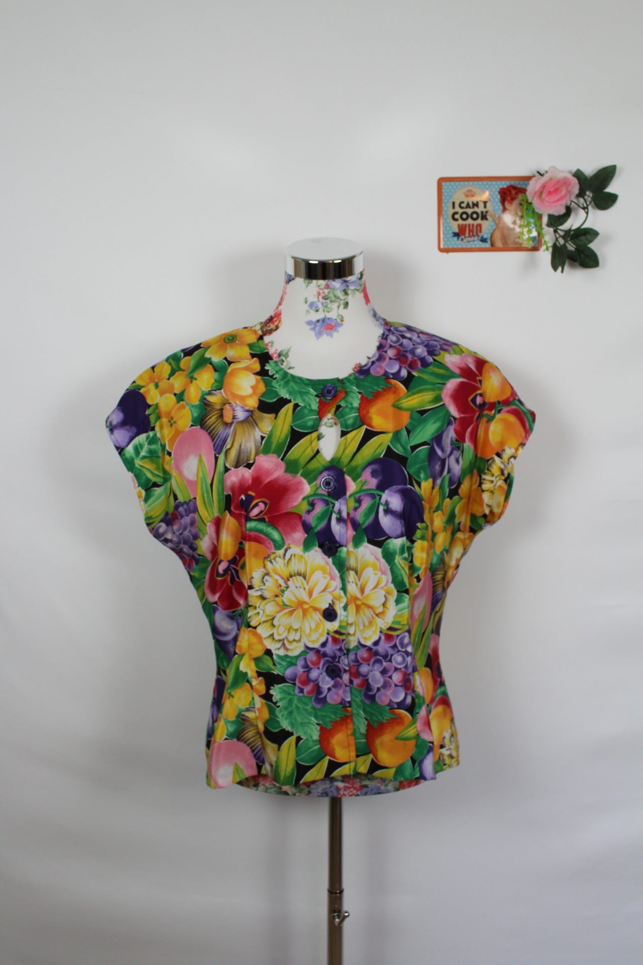 🌸Blouse vintage Christine Laure 90s color pop - fleurs & fruits
