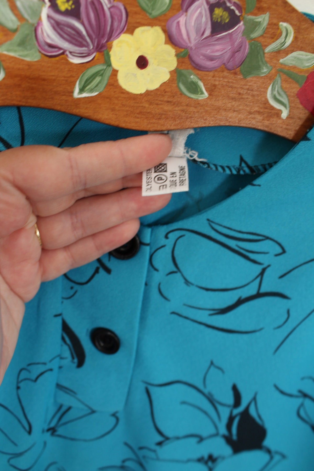 🌸🍒Blouse vintage années 80 bleu lumineux fleuri - Taille 40/42🍒🌸