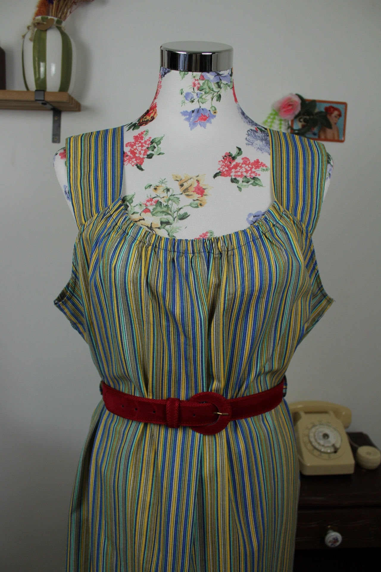🌸🍒Robe vintage 90's rayée midi summer vibes en coton - Taille 46/48🍒🌸