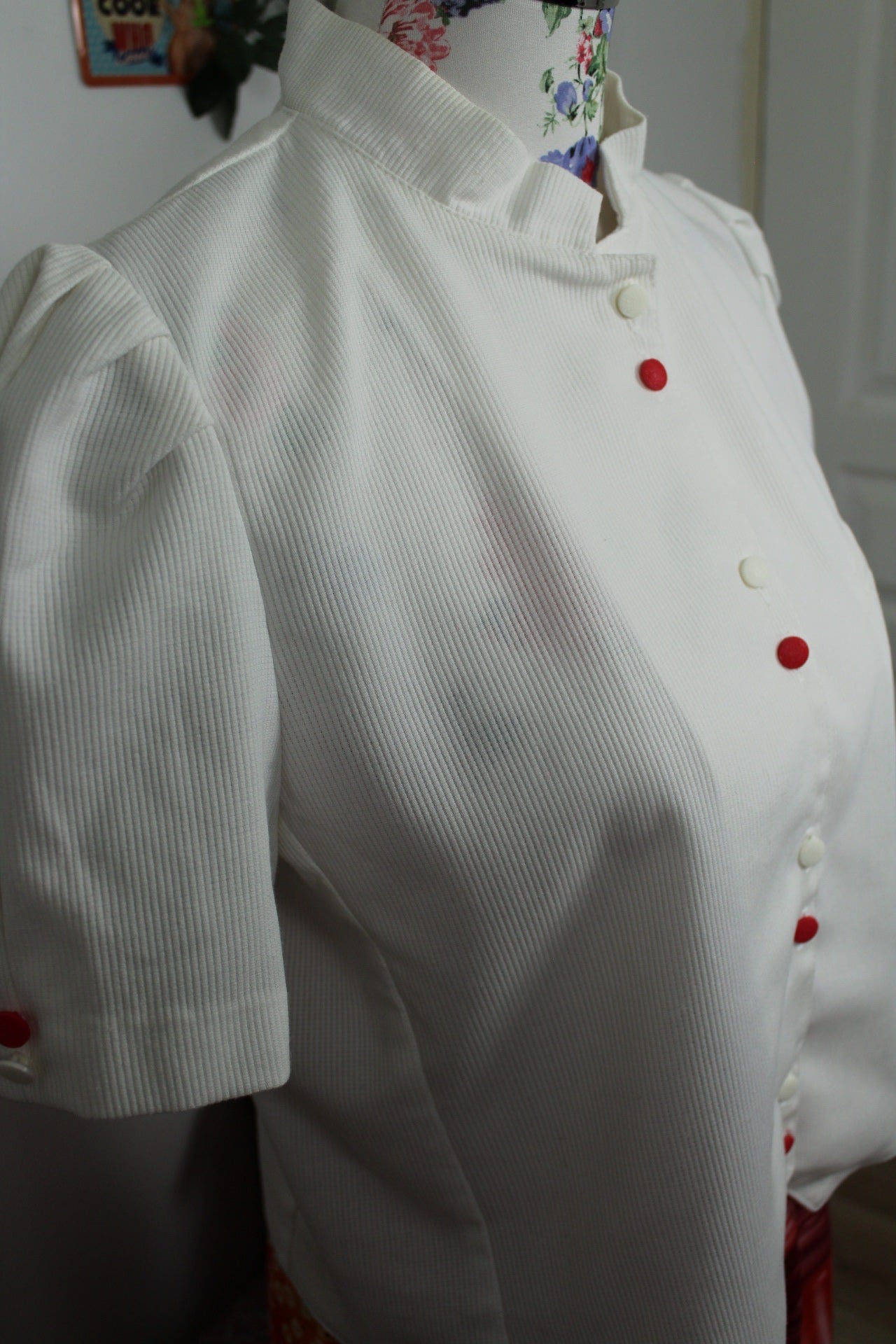 🌸🍒Chemisier blanc vintage 80/90s en coton épais côtelé - Taille 40🍒🌸