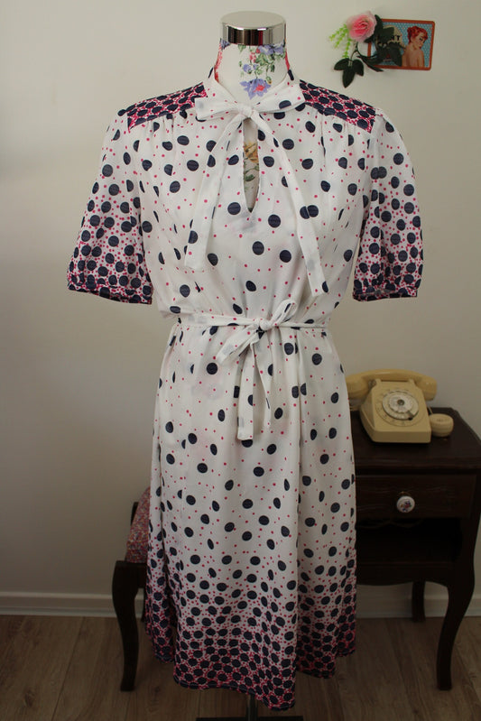 🌸🍒Robe vintage 70/80's col lavallière pois graphiques avec effet dégradé - Taille 40 - petit 42🍒🌸