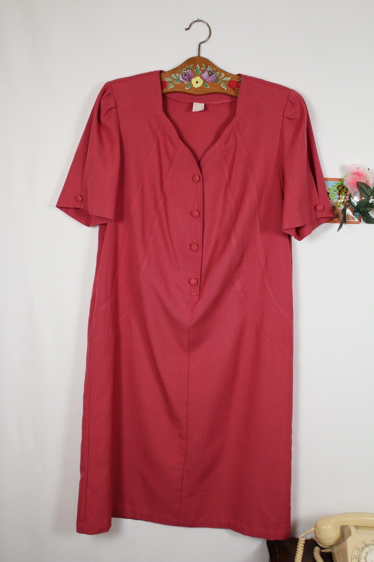 🌸🍒Robe vintage rose poudré 80's - coupe ceinturée - Taille 40🍒🌸