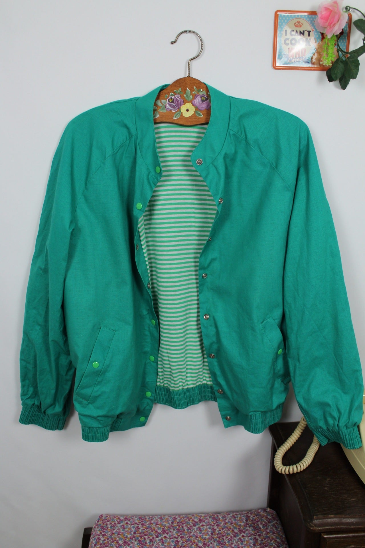 🌸🍒Veste vintage verte 80's en coton esprit bomber - Taille 38/40🍒🌸