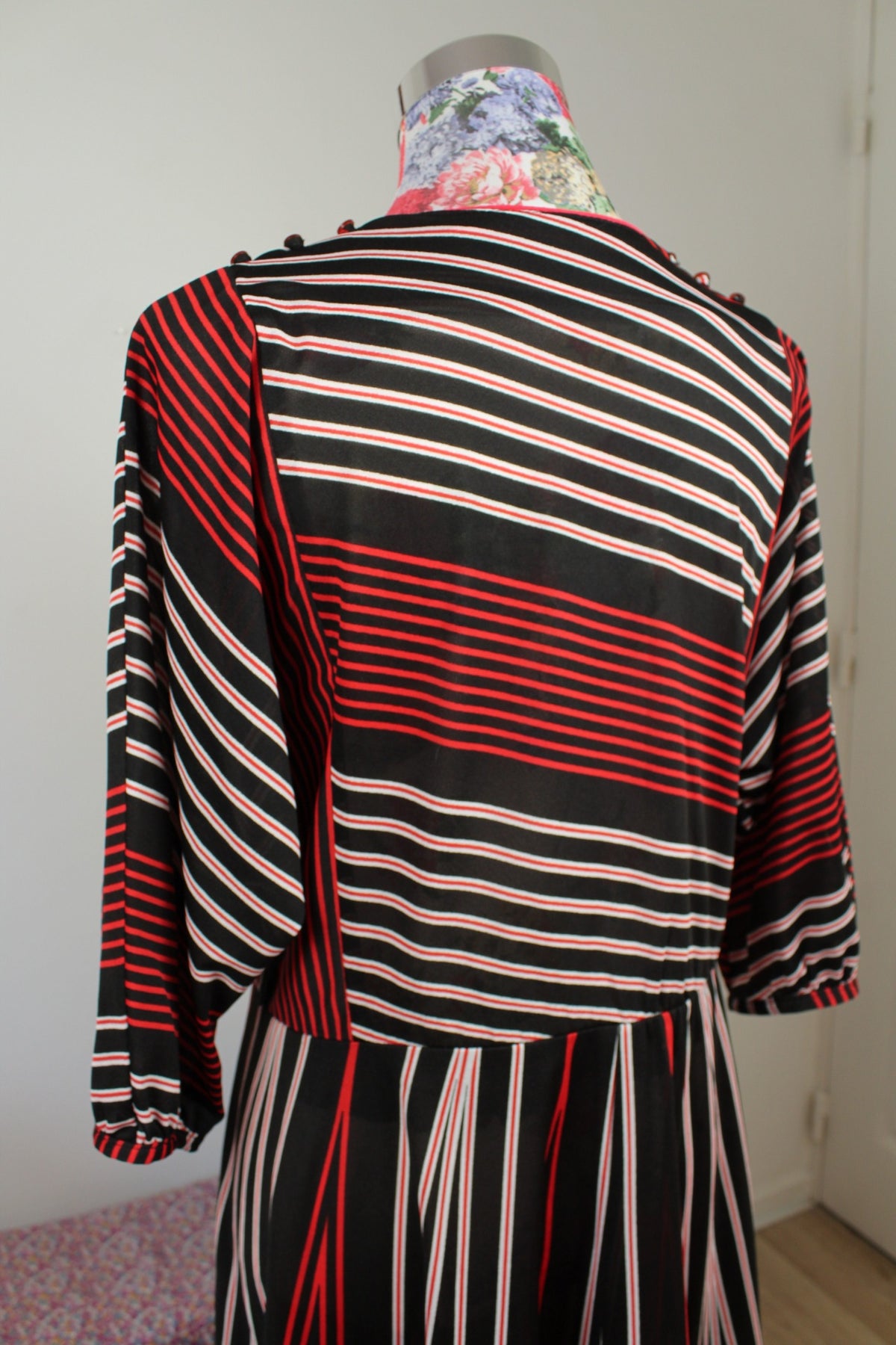 Robe vintage années 70 manches longues rayée automne chic - Taille 40/42