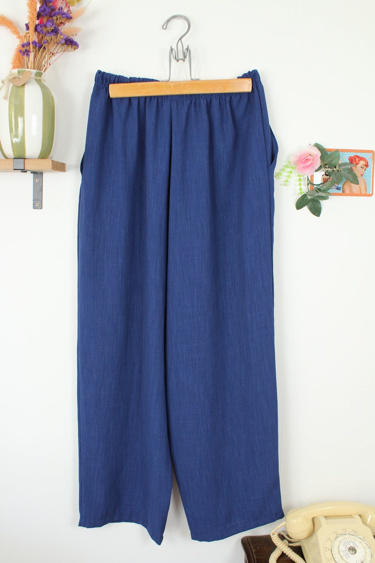 Pantalon vintage années 80/90 bleu profond - taille à nouer - Taille 44/46