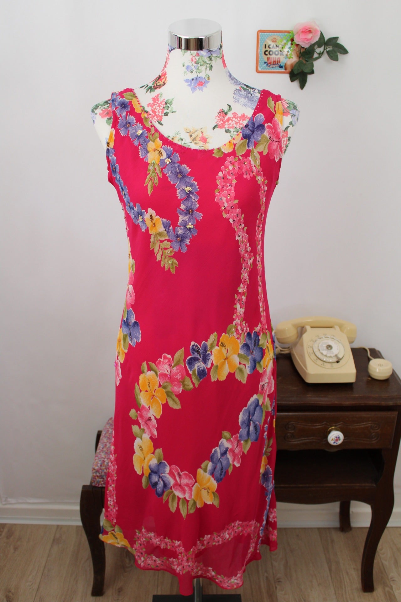 🌸🍒Robe vintage 90's inspirations fleurs tropicales et rose pep's - Taille 36/38🍒🌸