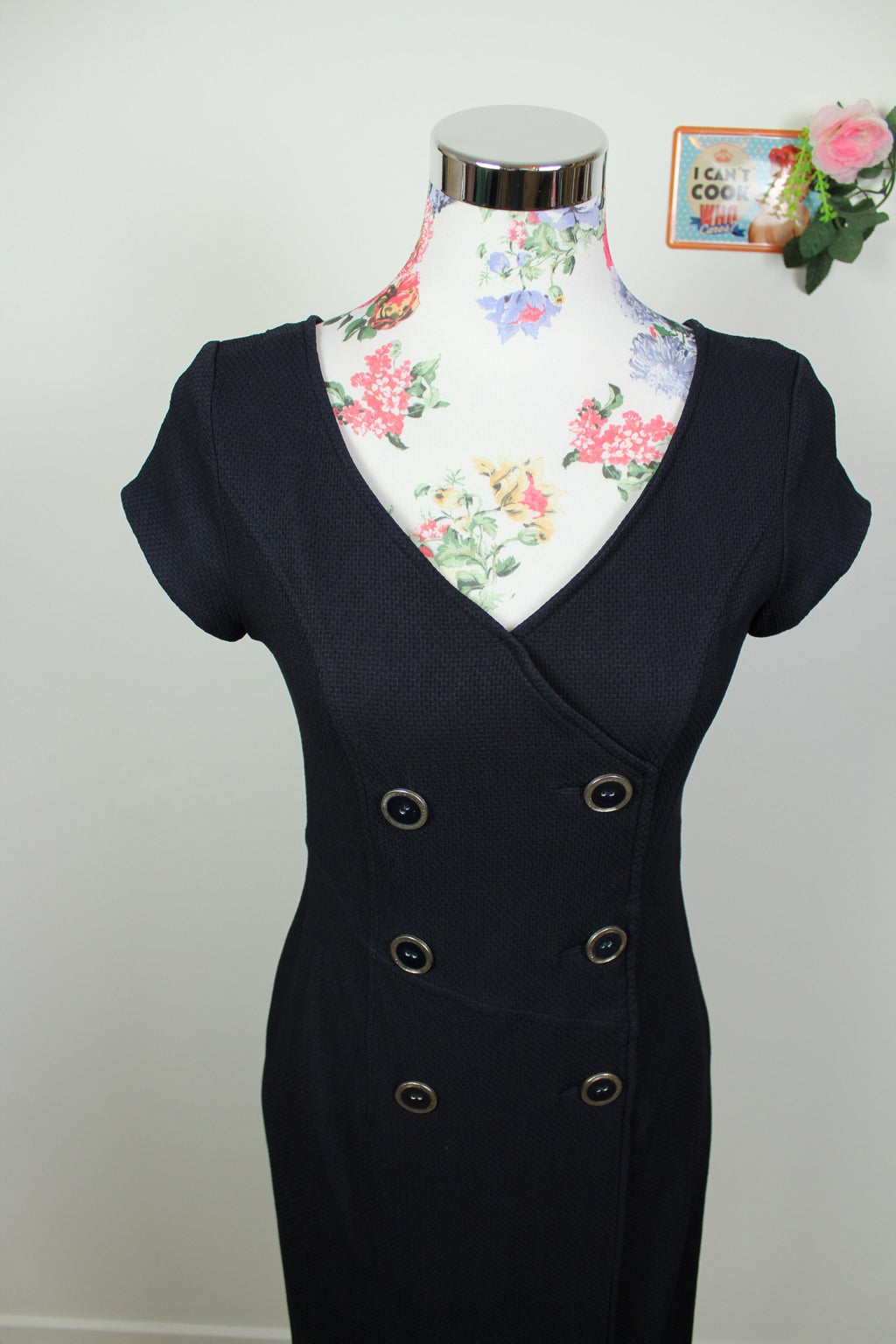 🌸Robe portefeuille style officier vintage 90's texturée bleu marine - automne/hiver🍒