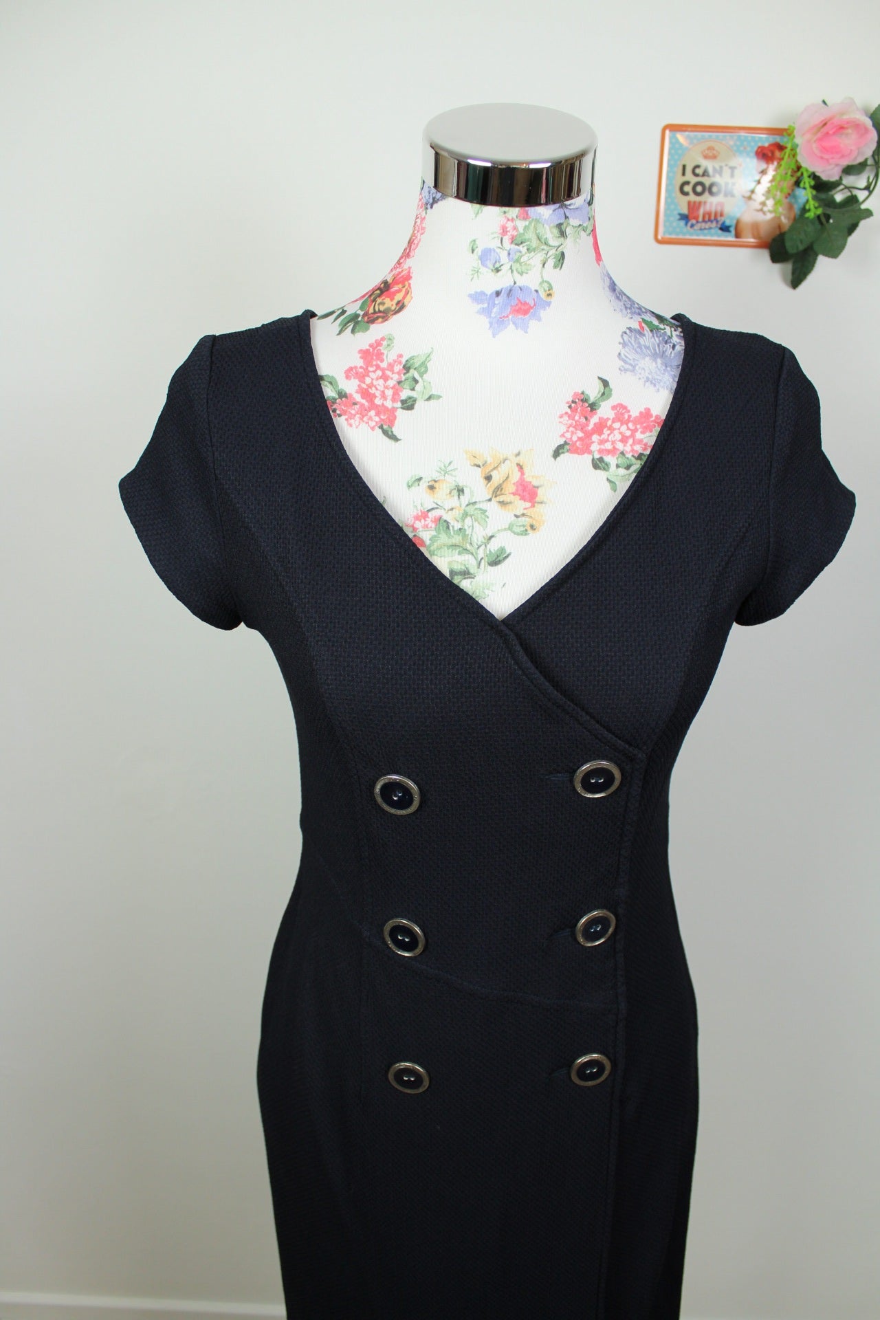 🌸Robe portefeuille style officier vintage 90's texturée bleu marine - automne/hiver🍒