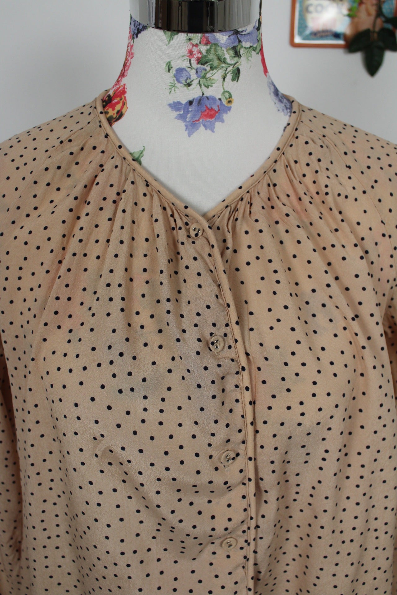 🌸🍒Blouse Cyrillus beige à pois - élégance retro - Taille 40🍒🌸