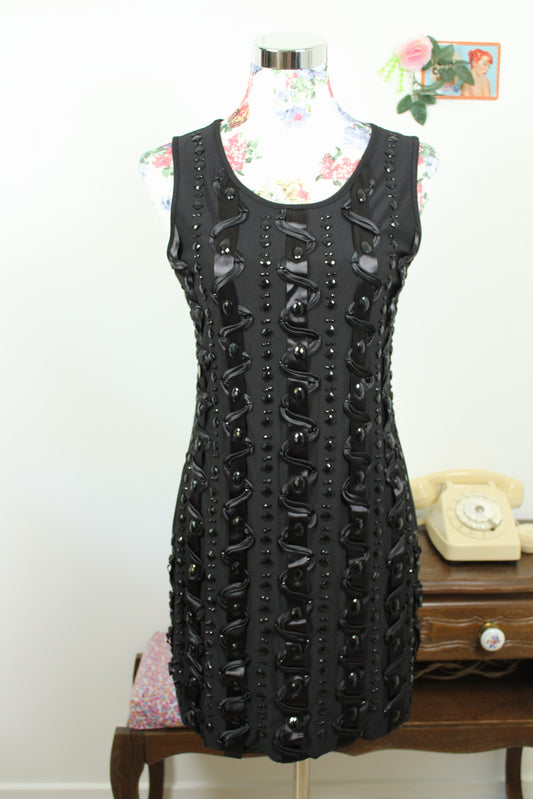🌸🍒Robe 2000's dark romantique perles & rubans satinés - Taille 36/38🍒🌸