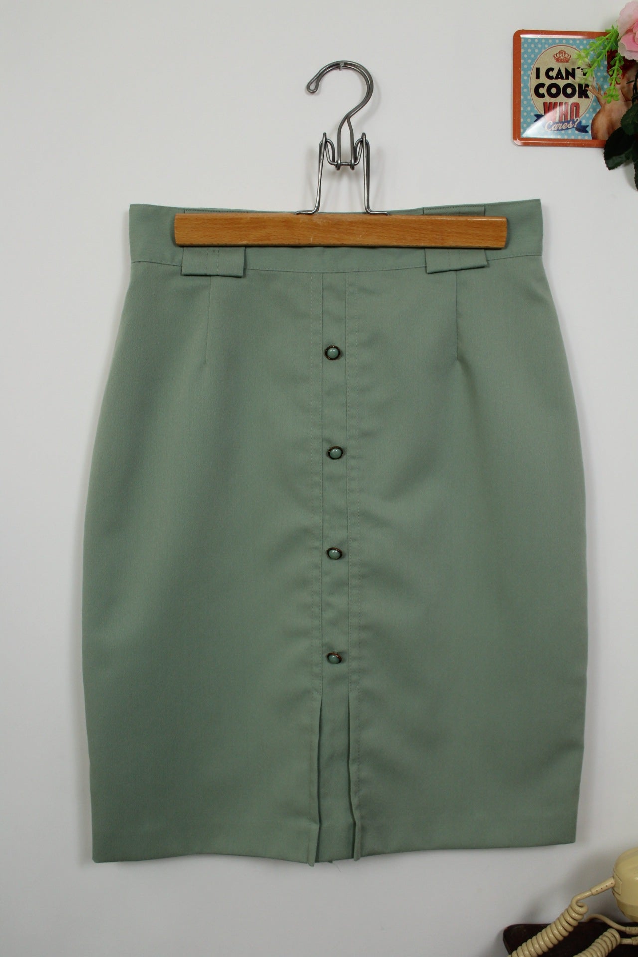 🌸🍒Jupe vintage 80's coupe crayon power dressing - vert d'eau - Taille 38🍒🌸