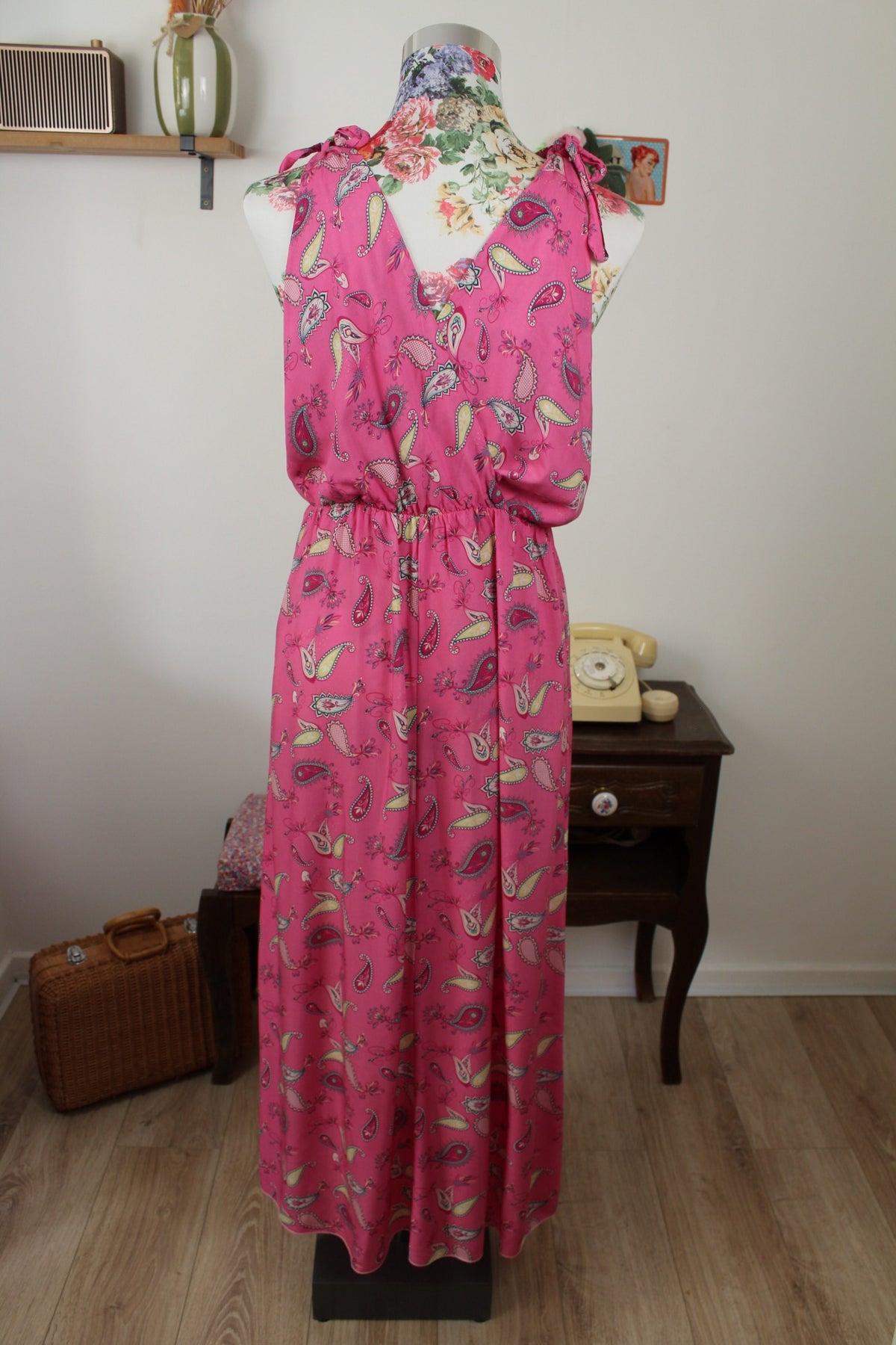 Robe longue fluide rose pep's motifs paisley - made in Italy - Taille 40