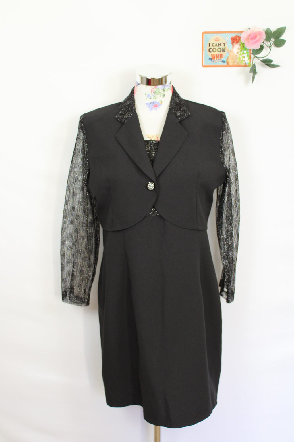 ✨Ensemble de soirée noir vintage 90s - robe + Boléro manches pailletées✨