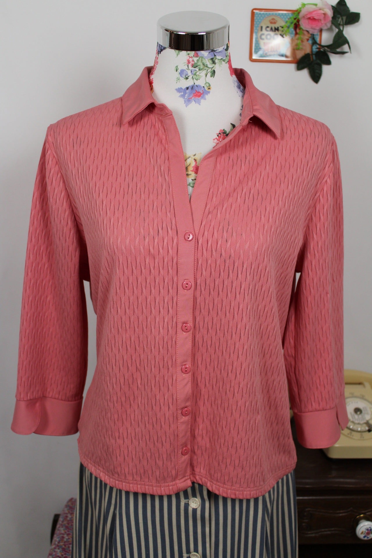 🍒🌸Blouse vintage 90's col chemisier - rose romantique texturé Damart - Taille 38/40🌸🍒