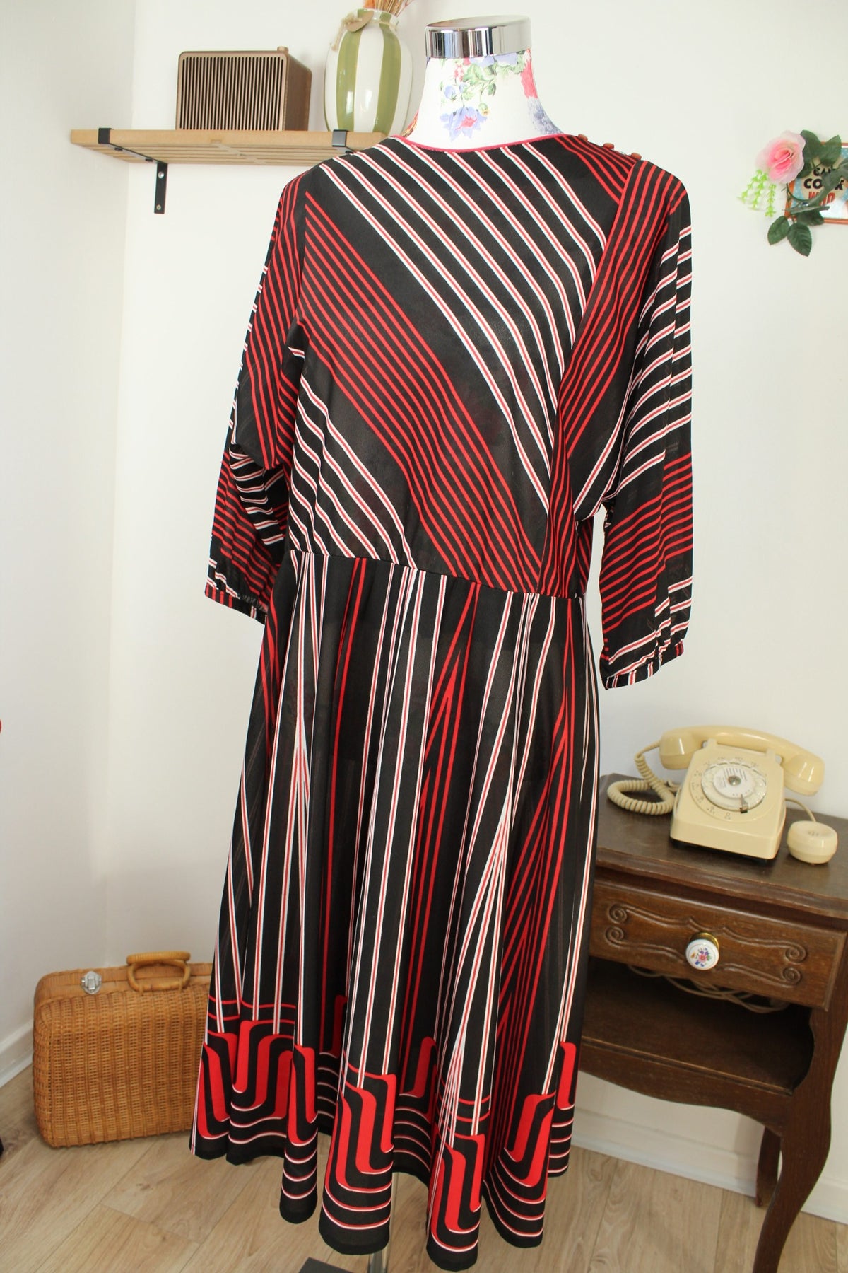 Robe vintage années 70 manches longues rayée automne chic - Taille 40/42