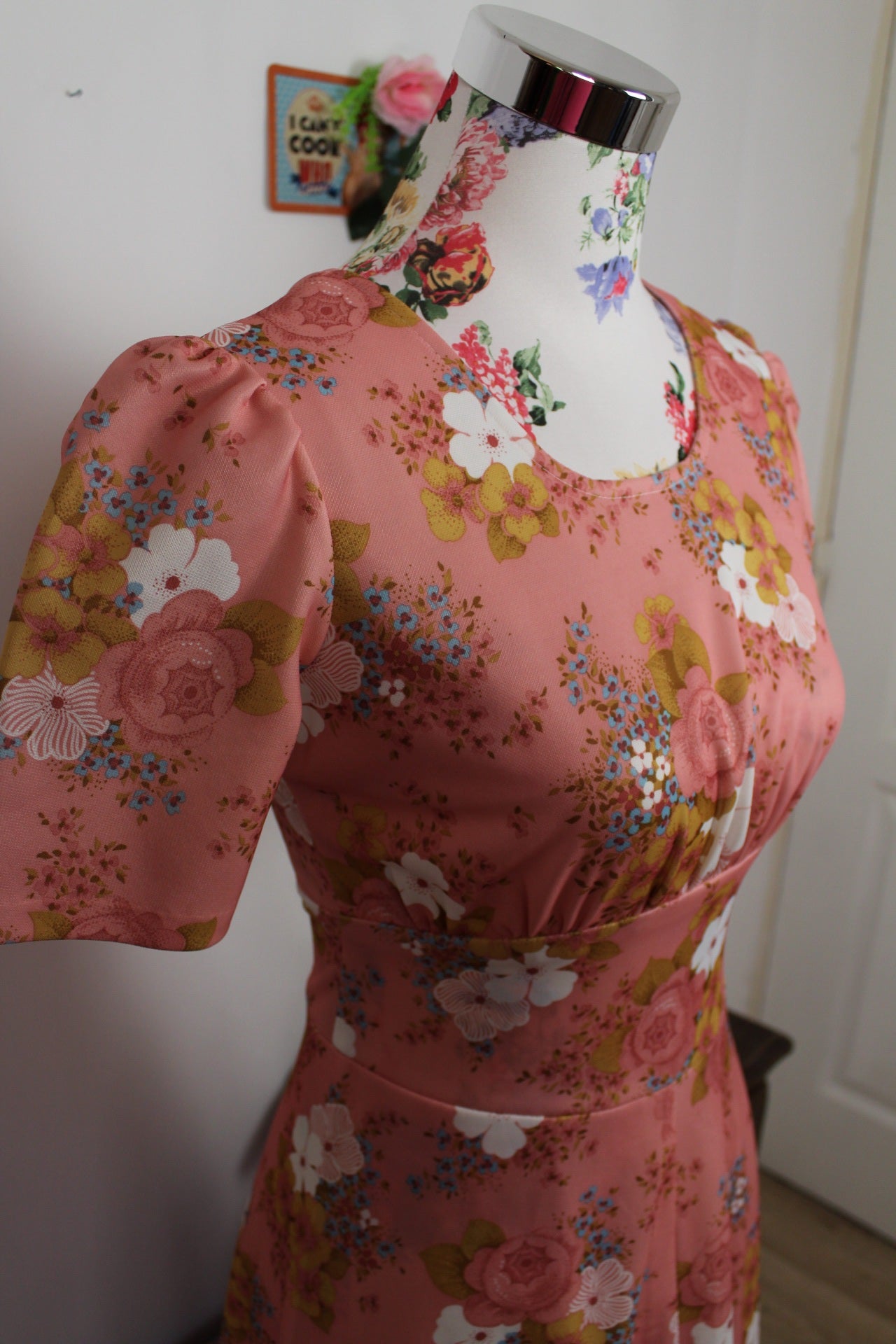 🌸🍒Robe longue vintage 70's bohème romantique rose poudrée fleurie - Taille 34/36🍒🌸