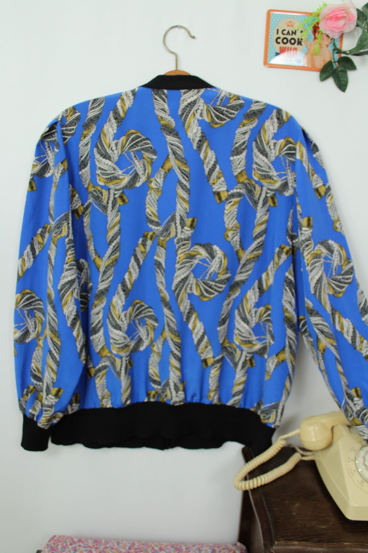 🌸🍒Veste/cardigan vintage 80's motif foulard chaînes - bourgeois chic/baroque - Taille 46 à 50🍒🌸