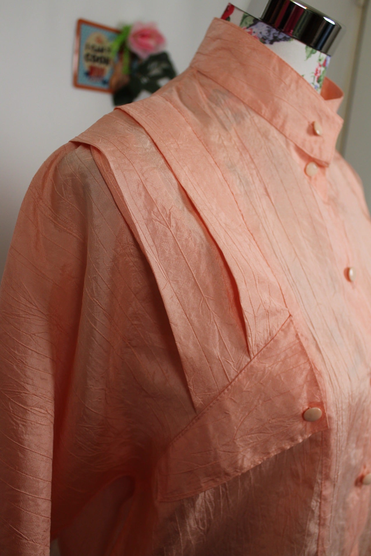 🌸🍒Chemise vintage 80/90's rose pêche - coupe & manches amples - Taille 40/42🍒🌸