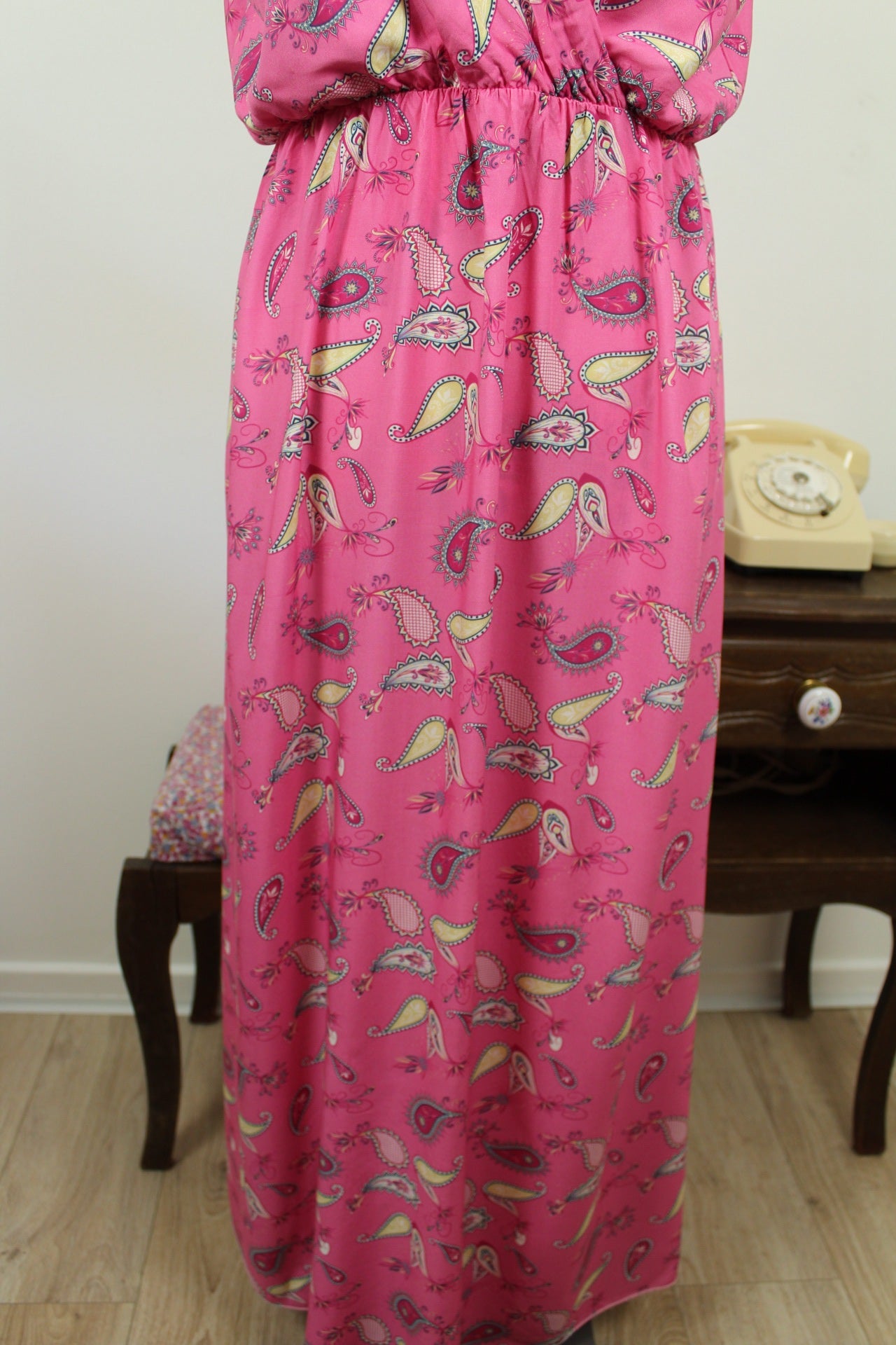 🌸🍒Robe longue d'été rose pep's motifs paisley - made in Italy - Taille 40🍒🌸