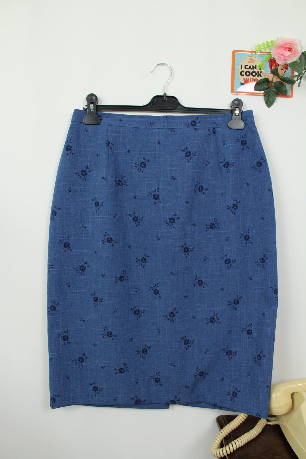 🌸🍒Jupe vintage 90's bleue imprimé fleuri dans les mêmes tons - made in France - Taille 42🍒🌸