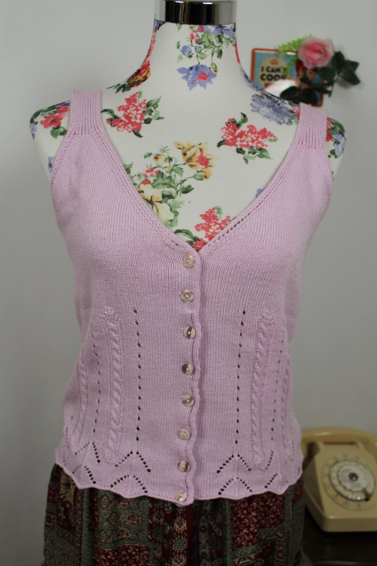 🌸🍒Débardeur en mailles ajourées vintage 90s/2000s lila boutonné esprit bohème - Taille 36 petit 38🍒🌸