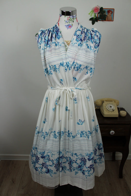 🌸🍒Robe plissée vintage 60/70's - motifs bulles d'eau - coupe pin-up esprit Marilyn - Taille 42/44🍒🌸