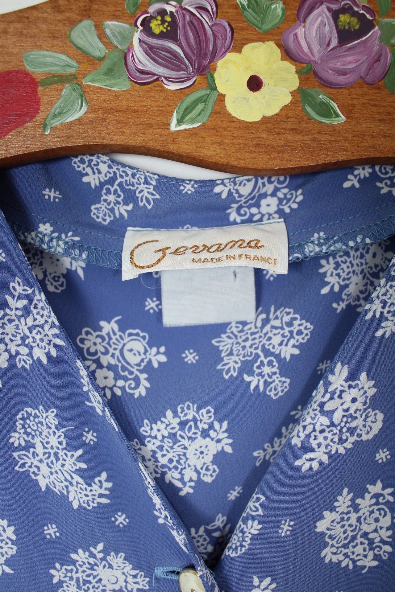 🌸🍒Robe vintage 90's bleue & bouquets de fleurs - Gevana made in France - Taille 42/44🍒🌸