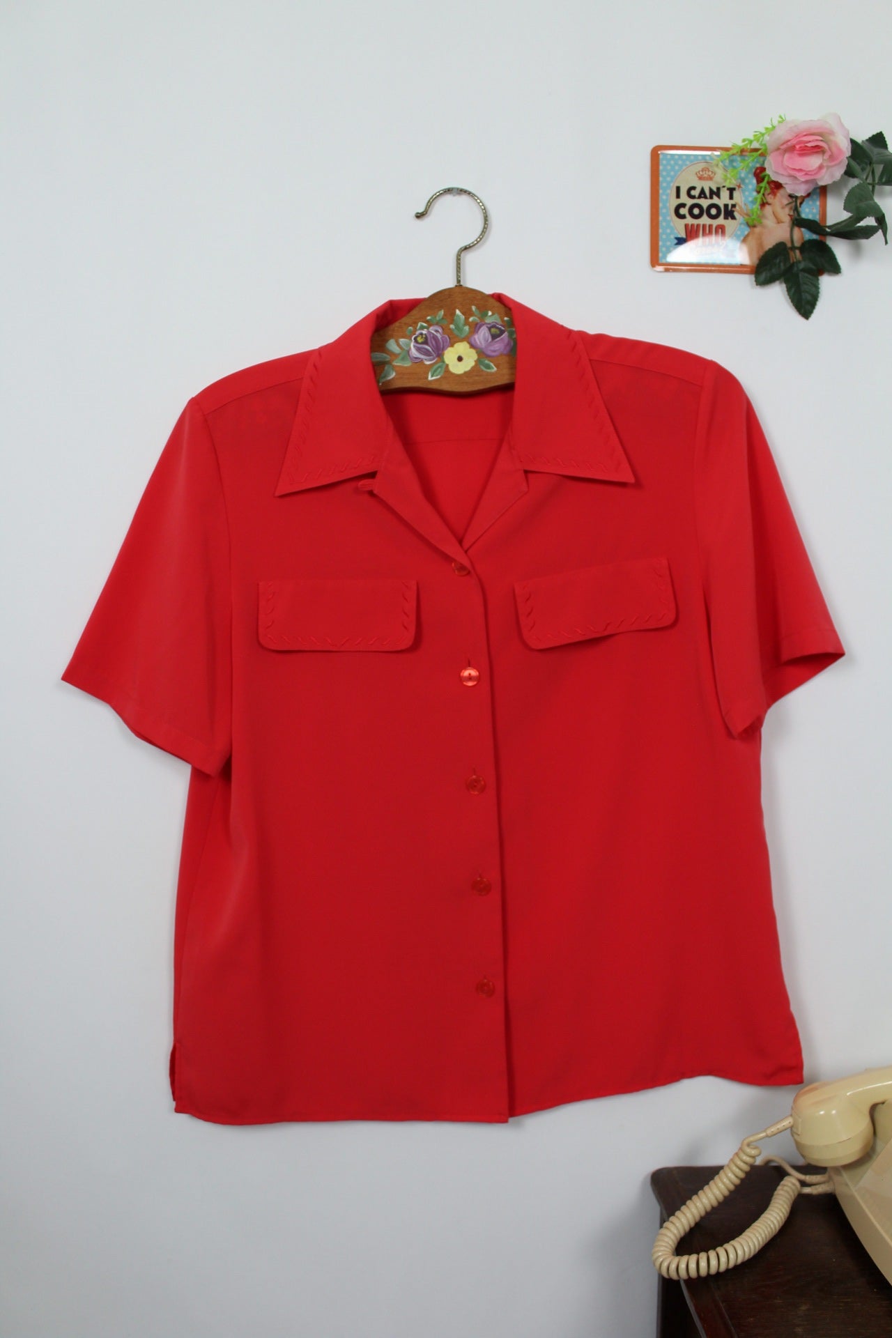 🍒🌸Chemise vintage 90's rouge clair éclatant - Taille 38/40🌸🍒