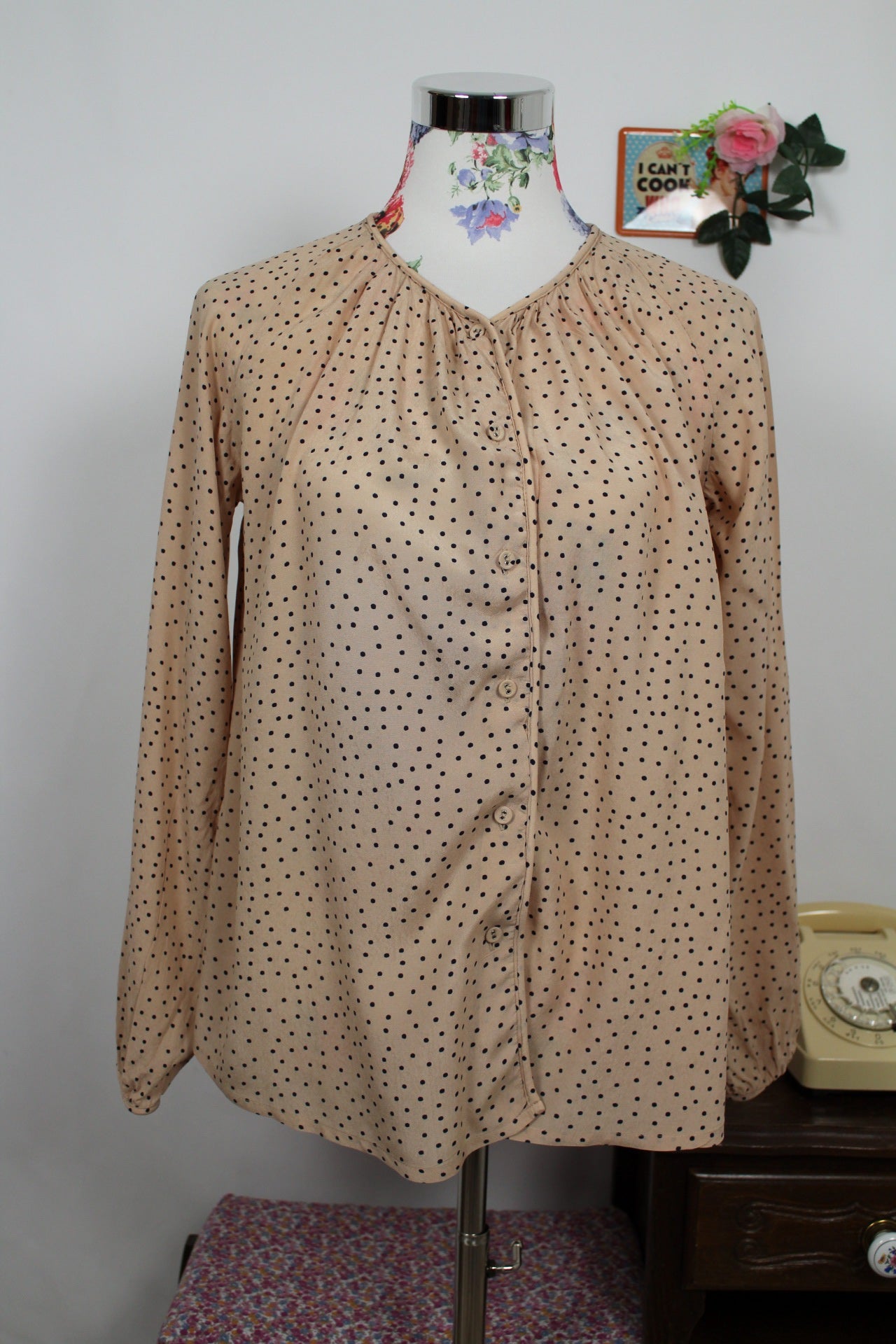 🌸🍒Blouse Cyrillus beige à pois - élégance retro - Taille 40🍒🌸