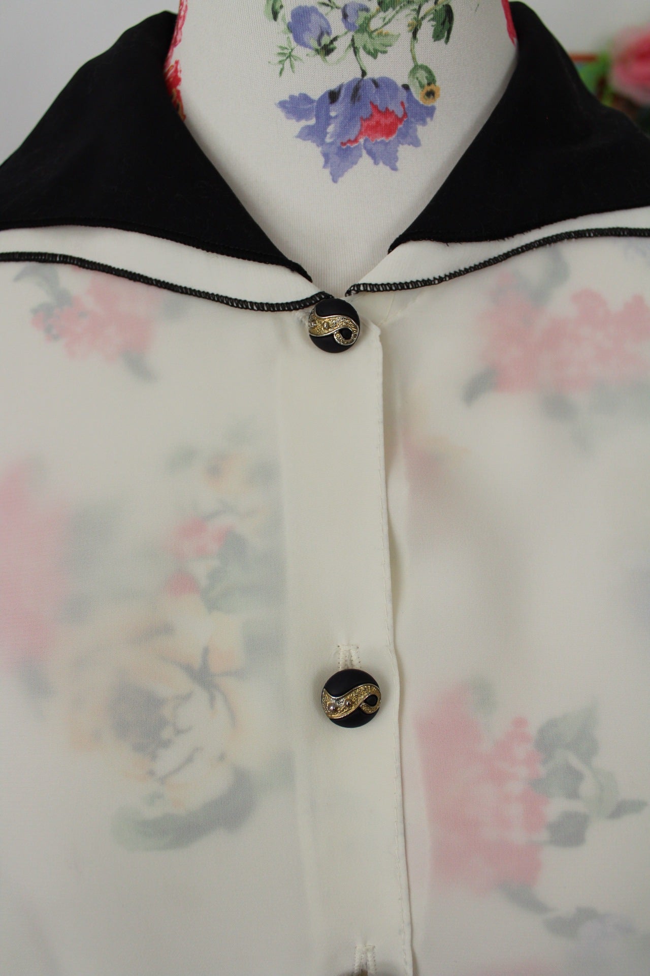 🌸🍒Chemise vintage Navy 80's col contrasté esprit marin - Taille 40/42🍒🌸